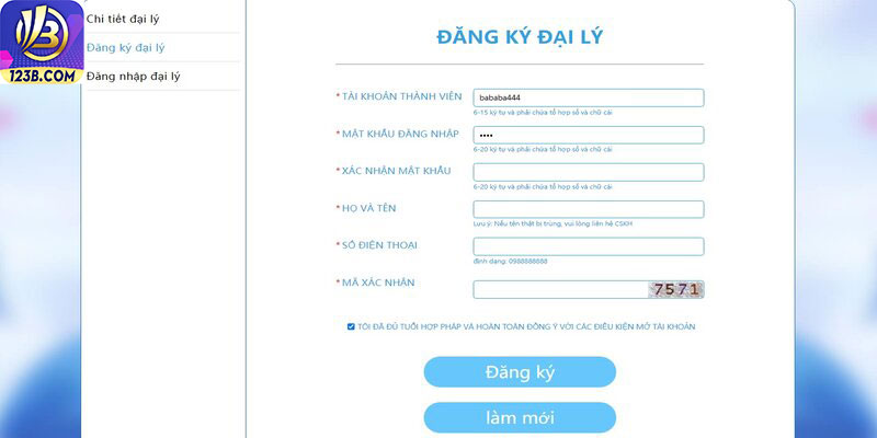 Đại lý 123B 8 Hướng dẫn đăng ký đại lý 123B