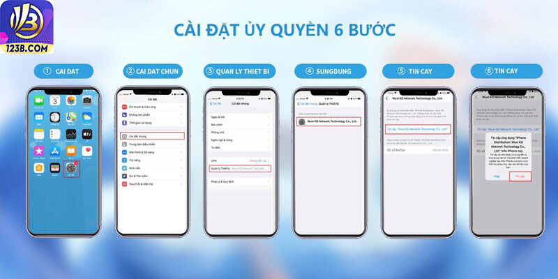 Tải App 123B 7 Thực hiện 6 bước cài đặt uỷ quyền app
